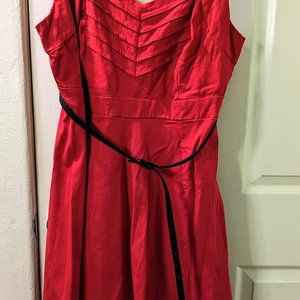 Torrid Retro Chic Lipstick Red Herringbone Pleated Stretch Pinup Swing Dress